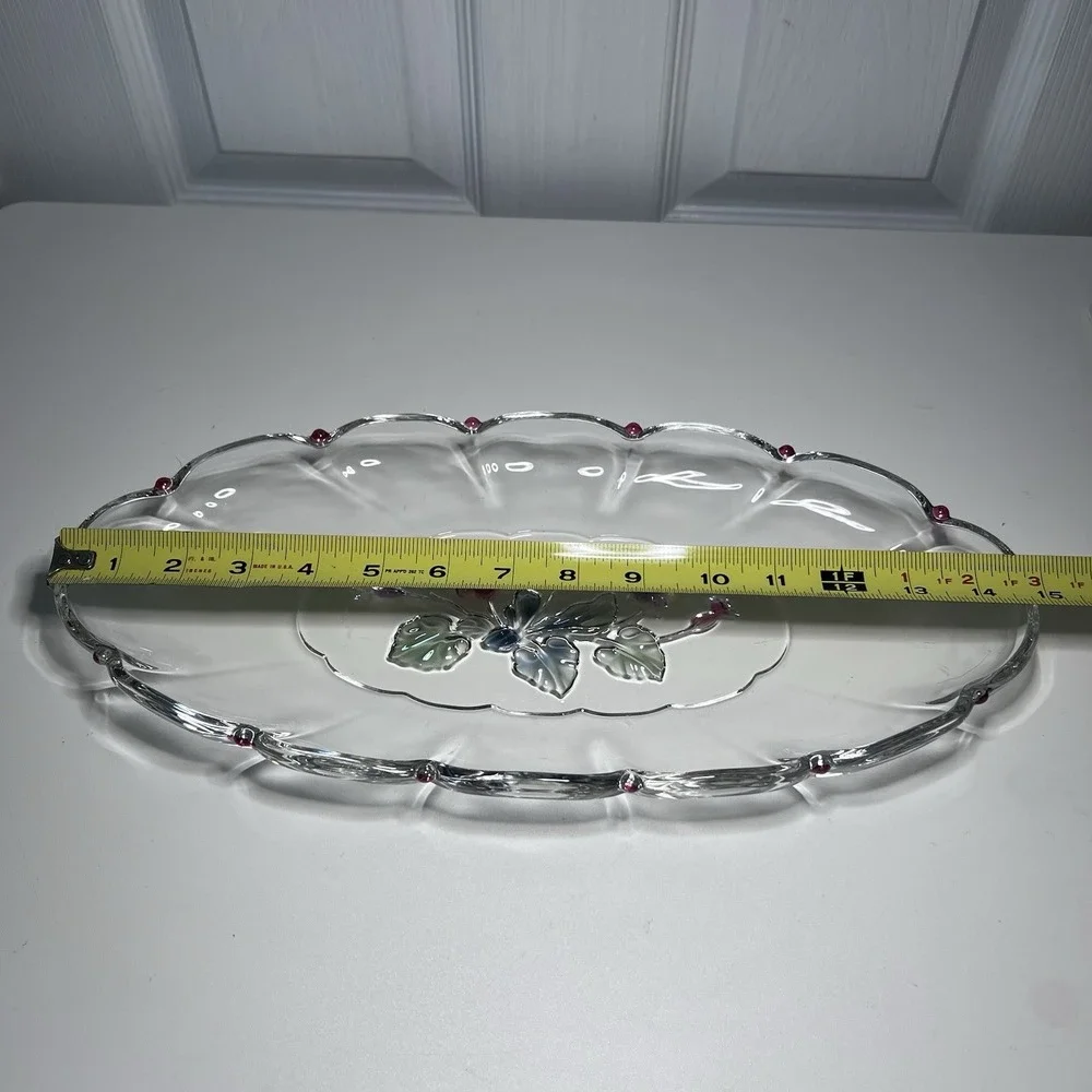 Mikasa Glass Oval Serving Tray‎ 15x7 Floral & Scalloped Edges